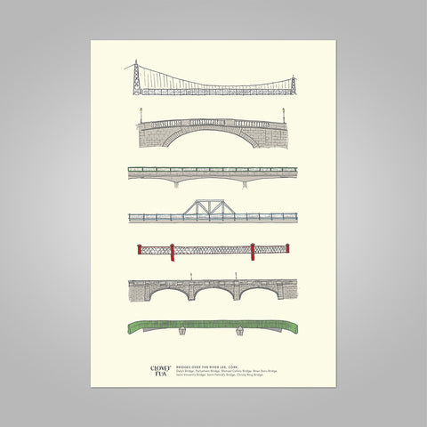 Cork Bridges unframed print, A4 and A3; or A4 framed in black frame.