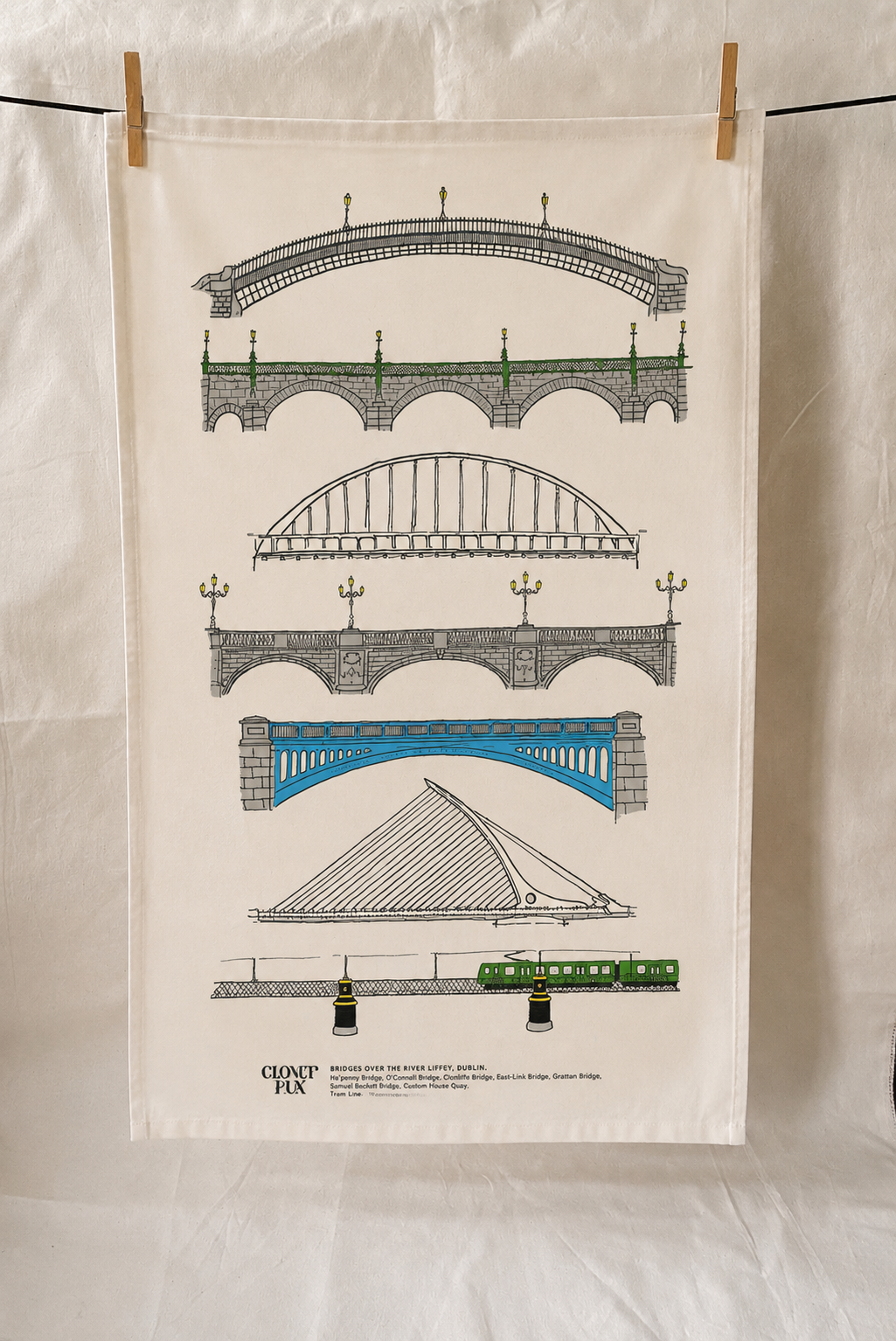 Bridges over the River Liffey, Dublin. Tea Towel.