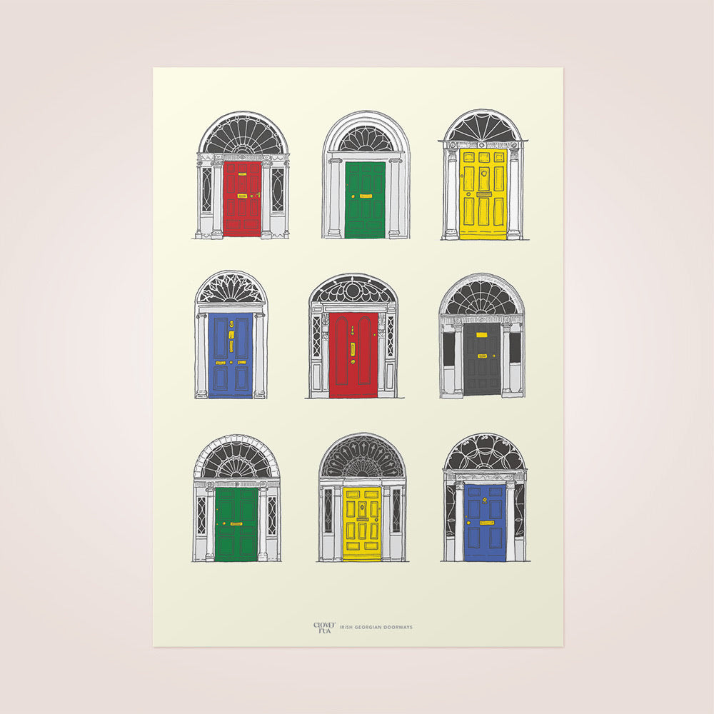 Irish Georgian Doorways Print, Primary Colours