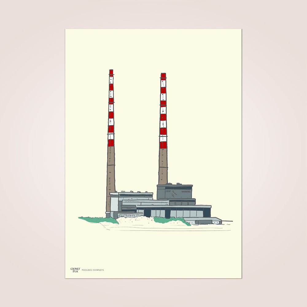 Poolbeg Chimneys Print, Colour on Cream