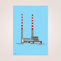 Poolbeg Chimneys Print, Colour on Blue