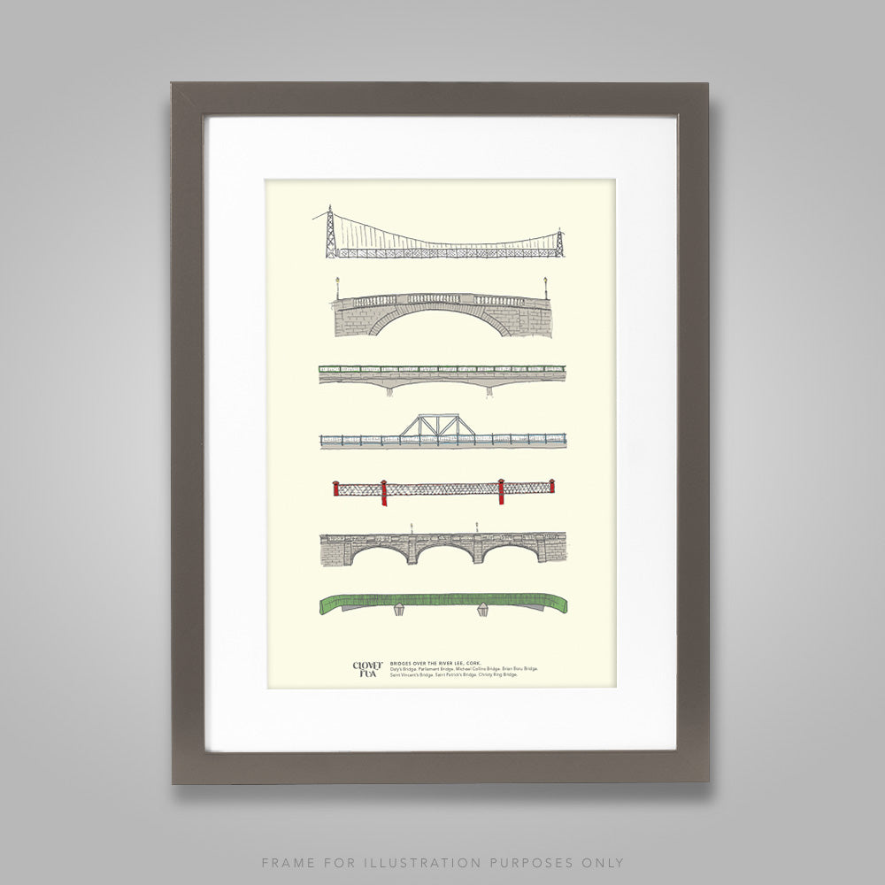 For illustration purposes only - Cork Bridges A4 print, framed with mount in 300mm x 400mm black frame.
