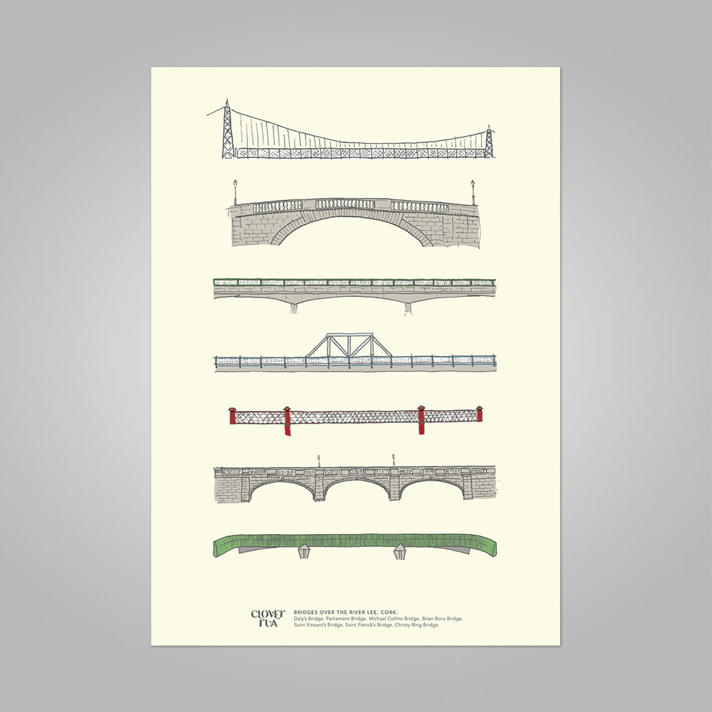 Cork Bridges unframed print, A4 and A3; or A4 framed in black frame.