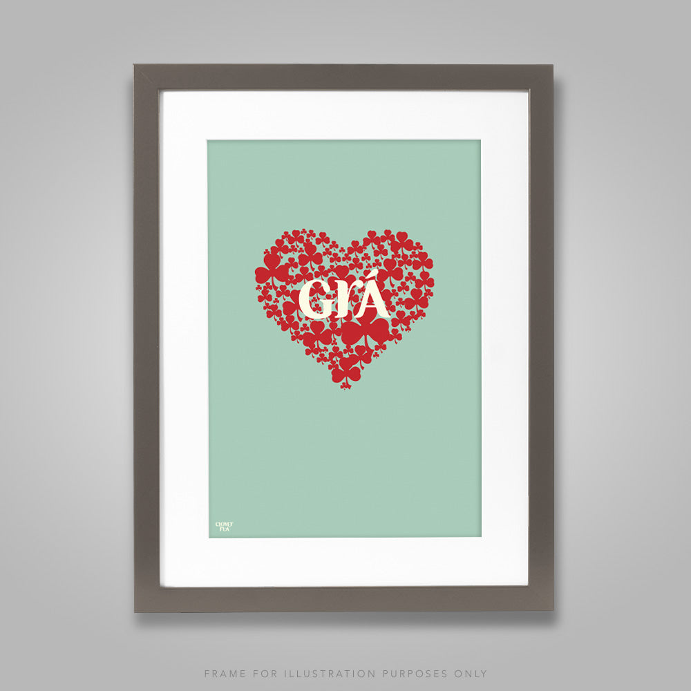 Grá (Love) Print - Mint Green & Red