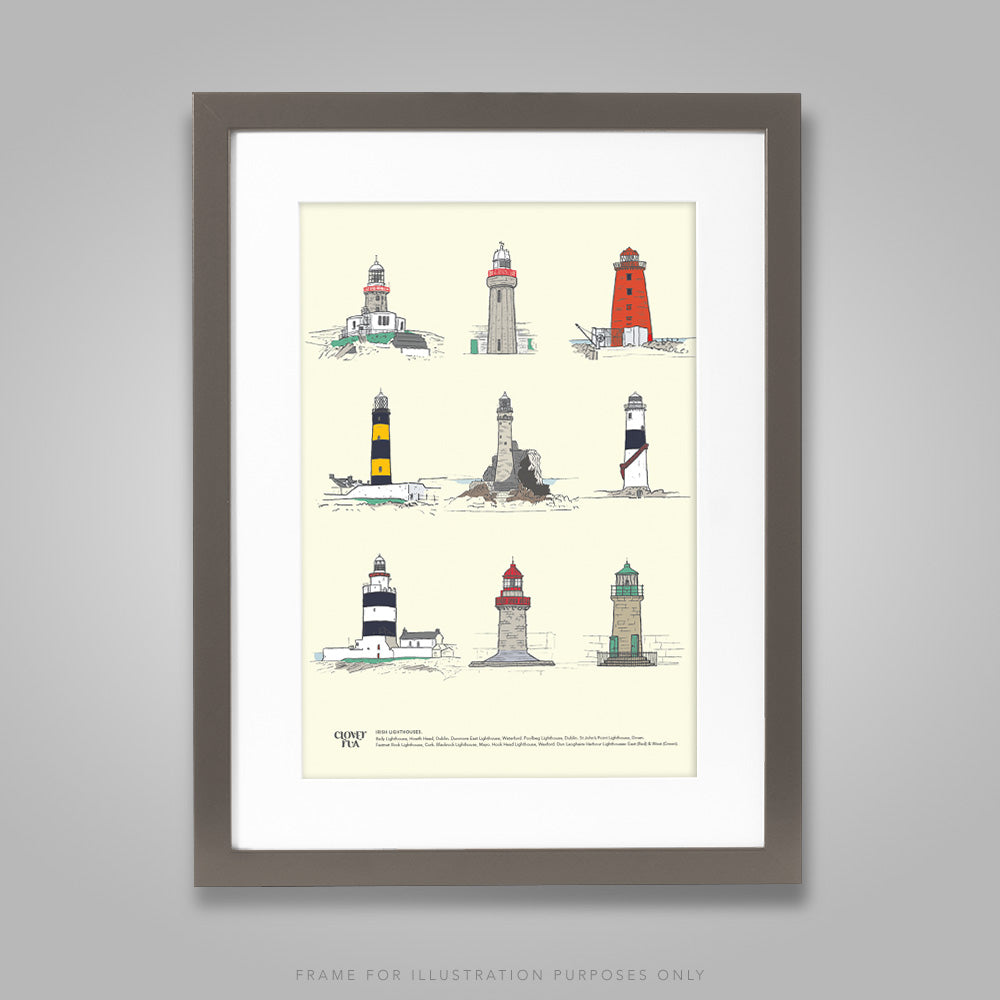 For illustration purposes only - Irish Lighthouses A4 print, framed with mount in 300mm x 400mm black frame.