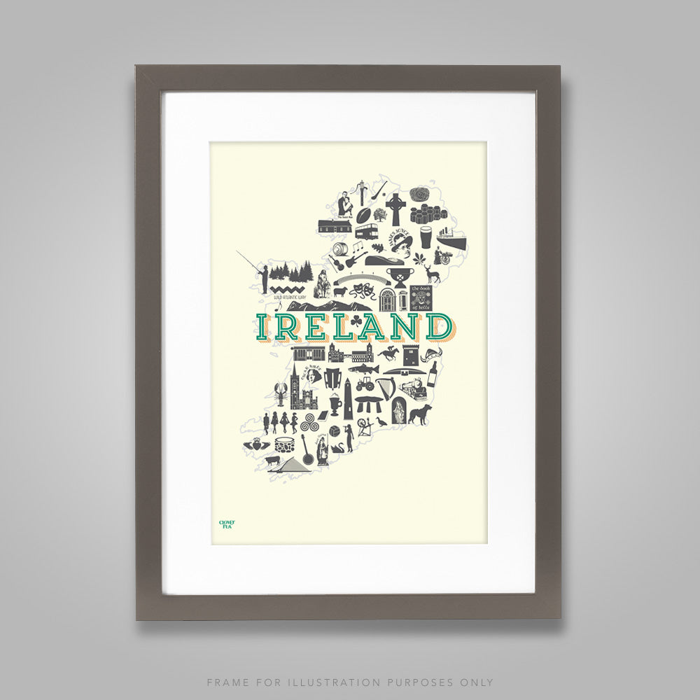 For illustration purposes only - Ireland Icons A4 print, framed with mount in 300mm x 400mm black frame.