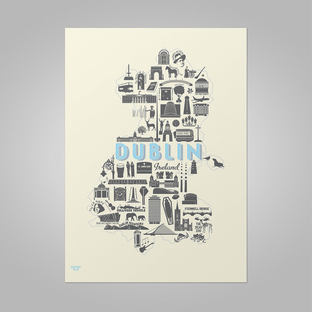 Dublin Icons unframed print, A4 and A3; or A4 framed in black frame.