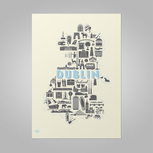 Dublin Icons unframed print, A4 and A3; or A4 framed in black frame.