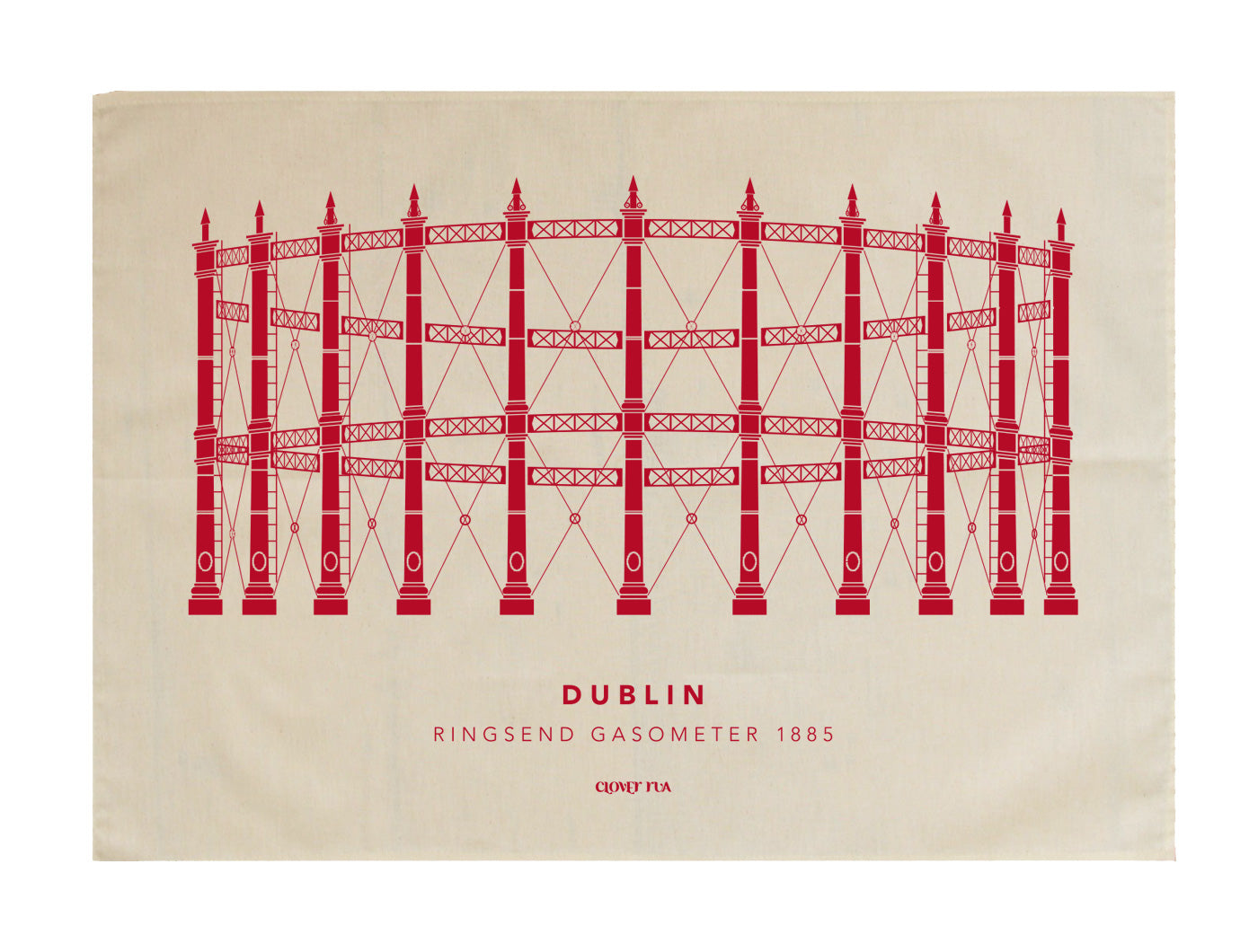 The Ringsend Gasometer 100% cotton tea towel, red print.