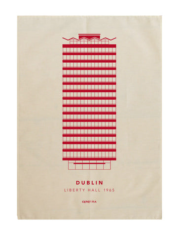 Liberty Hall 100% cotton tea towel, red print.