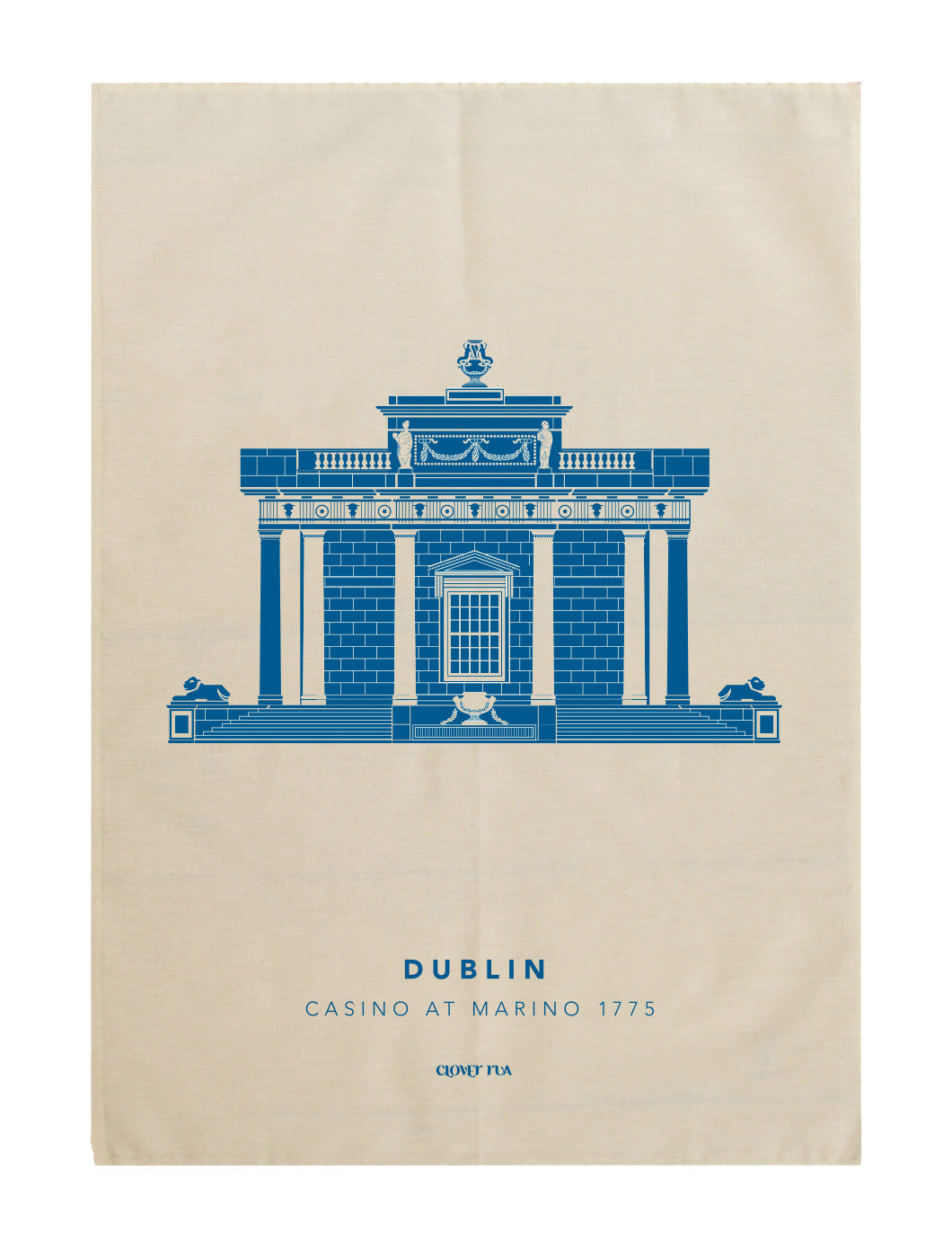 The Casino at Marino 100% cotton tea towel, blue print.