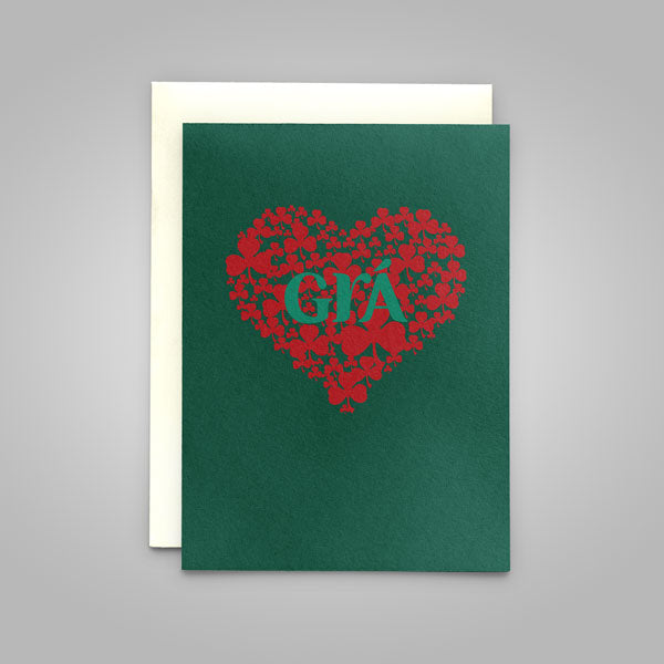 Grá - in green - Irish language Greeting Card translates as "Love" perfect for a Valentine or wedding card!