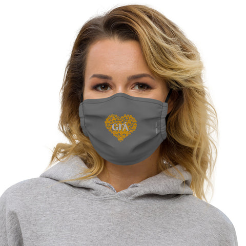 Luxury Face Mask GRÁ with Shamrock Heart in Graphite Grey and Amber. Grá is the Irish word for love.