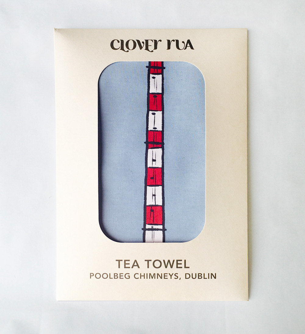 Poolbeg Chimneys tea towel, in specially designed packaging.