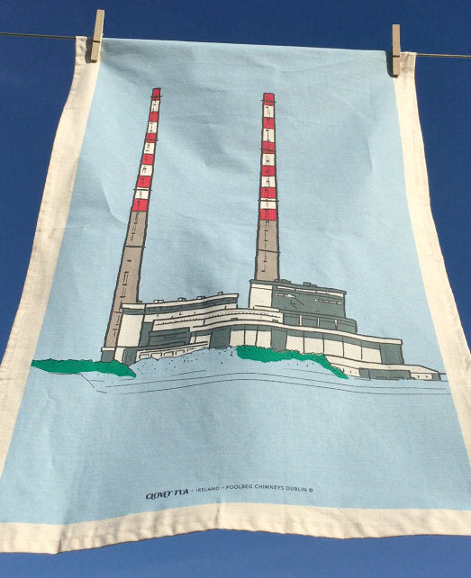 Poolebeg tea towel on clothes line, styled image.
