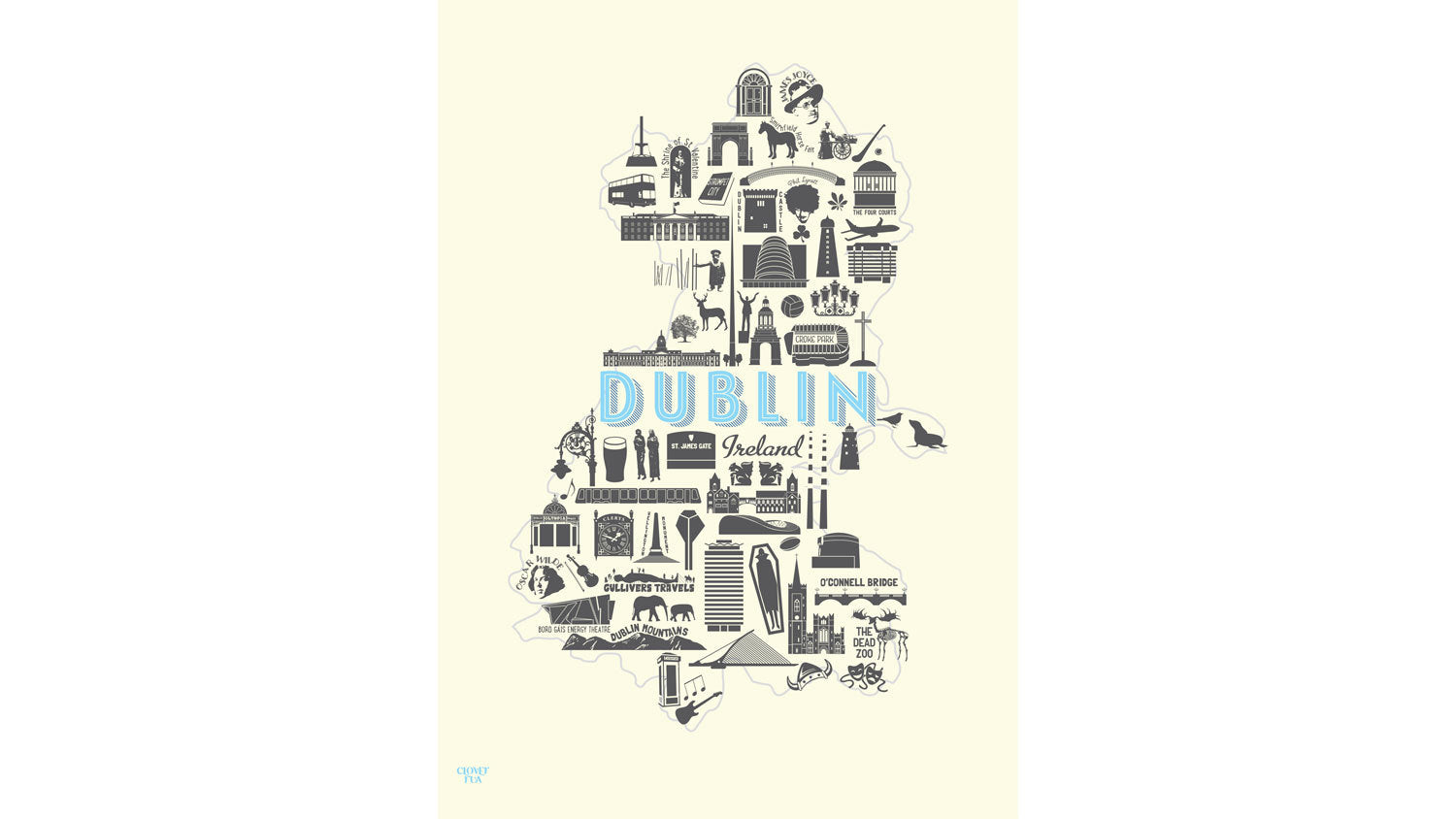 Dublin Icons: A detailed study depicting the city's many famous landmarks, and hidden gems. The Perfect Gift from Dublin!